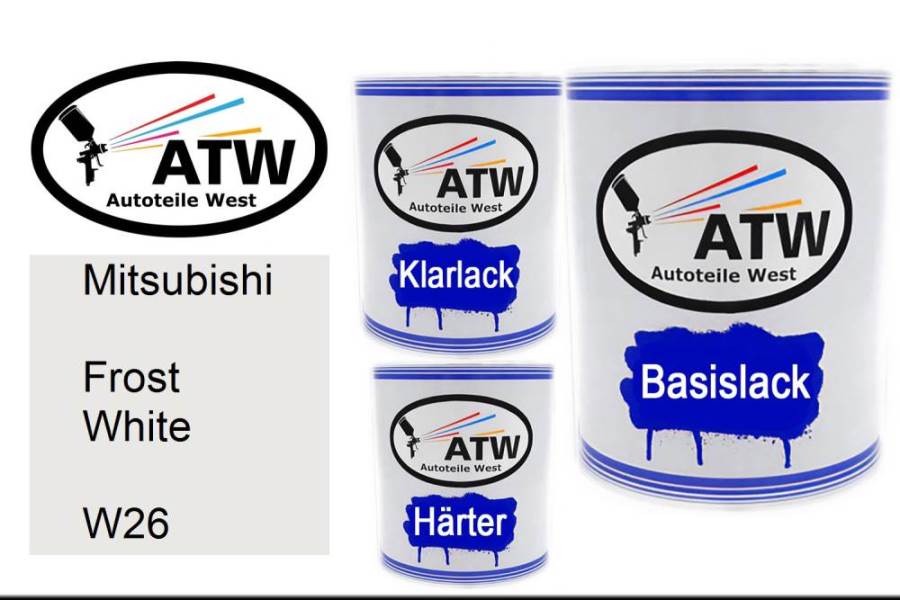 Mitsubishi, Frost White, W26: 1L Lackdose + 1L Klarlack + 500ml Härter - Set, von ATW Autoteile West.